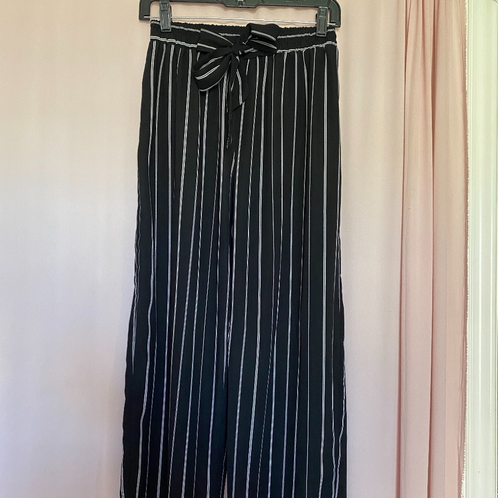 Black and white striped pants